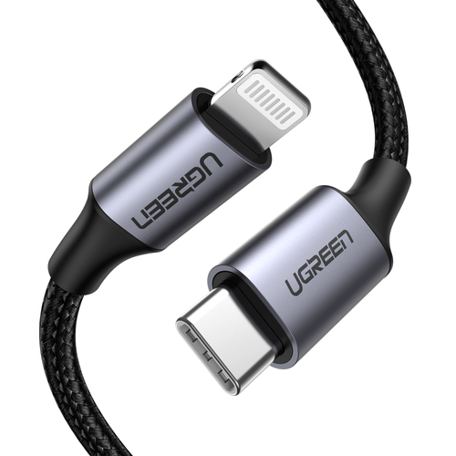 Cable Ugreen USB-C a Lightning, 60W, 480 Mbps, 1 Metro, Negro/gris