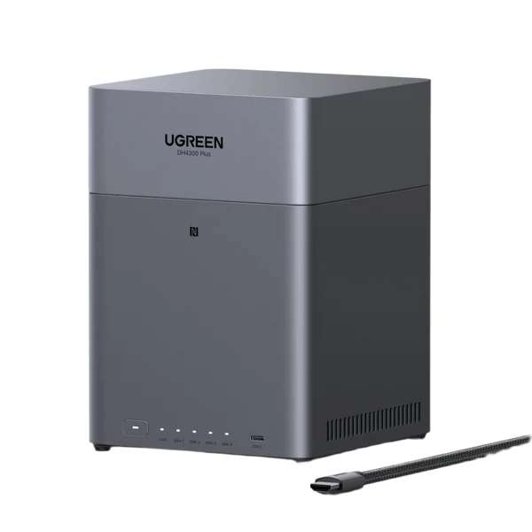 NAS Ugreen DH4300 Plus, Ugos Pro, RK3588C, RAM 8GB, SATA, 4 Bahias Soporta 120TB (no Incluye Disco), Acceso Remoto, Gris