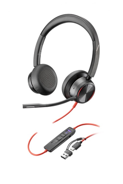 Auda?fonos Alambricos Esta?reo USB-C Polyblackwire 8225 (8X225AA) con Certificacia?n de Microsoft Teams+adaptador USB-c/a