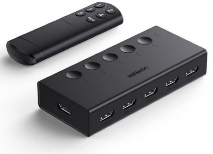 Switch de Video Ugreen, 5 Entradas HDMI, 1 Salida HDMI, 4K, 60Hz, Negro