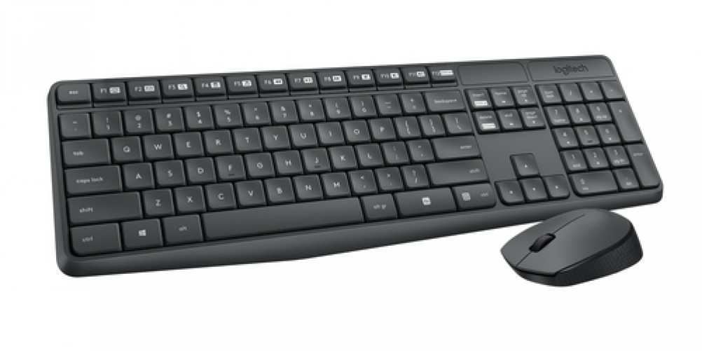 Kit Teclado y Raton Logitech MK235, Inalambrico, Teclado Multimedia, Color Negro/gris