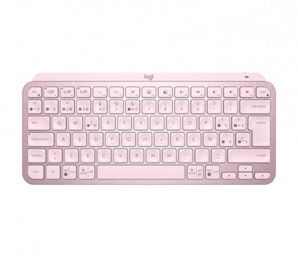 Teclado Inalambrico Logitech Mx Keys Mini, 10 Metros de Alcance, Teclado Numerico No, Iluminado Inteligente, Color Rosa