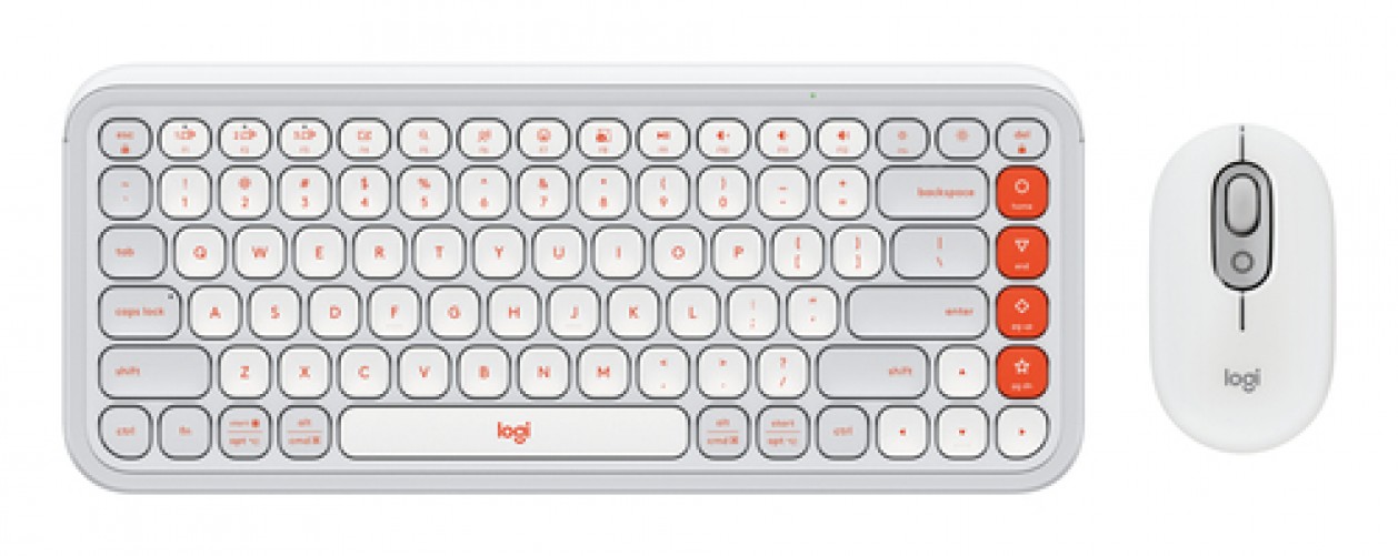 Kit Teclado y Mouse Logitech Pop Icon Combo Interruptor de Llave de Tijera, Inalámbrico, 400 dpi, Blanco