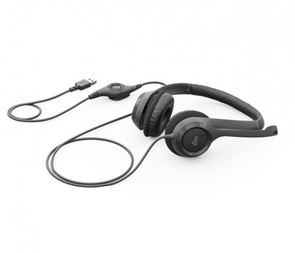Diadema Logitech H390 con Microfono, Banda Ajustable, Control de Volumen, USB, Negro