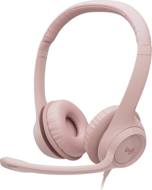 Diadema Logitech H390 para Oficina/centro de Llamadas, Microfono Boom, Alambrico, Color Rosa, (981-001280)