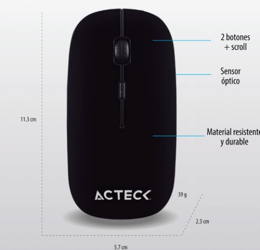 Mouse Optico Inalambrico Acteck Entry MI240, 2 Botones, 1200 dpi, USB, Negro