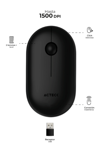 Mouse Acteck Optimize Edge MI460, Inalambrico, 1500 dpi, USB, Negro