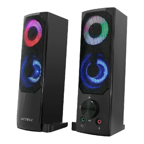 Bocinas Acteck Elant Brick AS450, Alambricas, 3.5mm, USB, LED, Negro