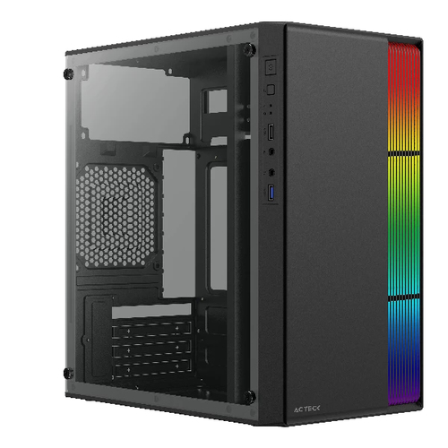 Gabinete Acteck Fusion II, Micro Tower, Micro ATX/mini-itx, Ventana Lateral, RGB, Fuente 500W, Negro