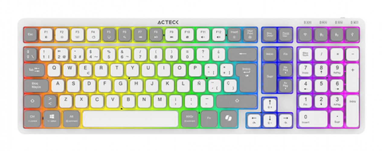 Teclado Acteck Techno Pro TI790, Inalambrico, Mecanico, RGB, Bluetooth, USB, Blanco