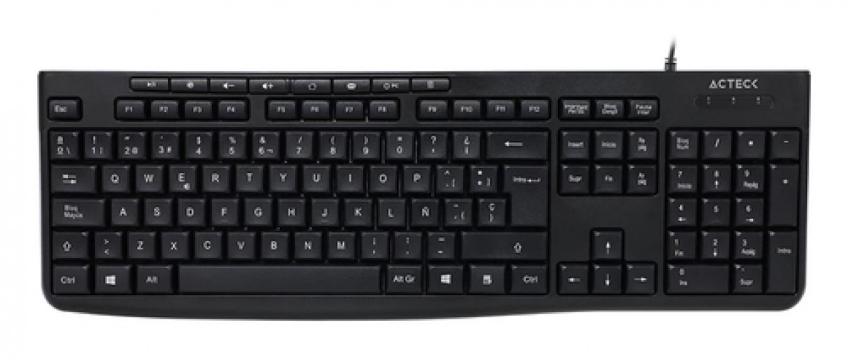 Teclado Acteck Inspire Prime TA222, Alambrico, Espanol, USB, Negro