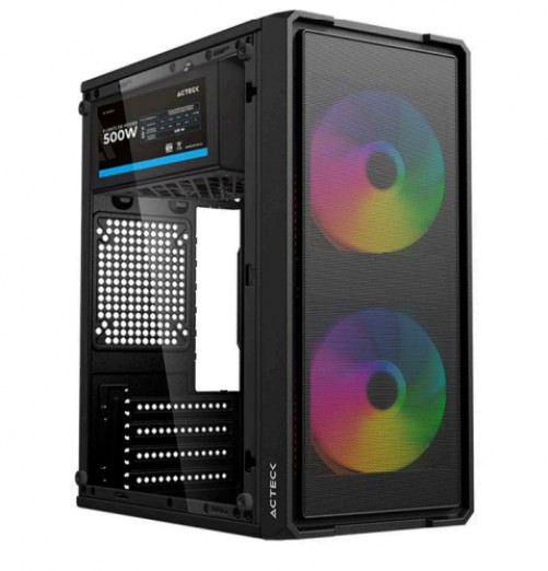 Gabinete Acteck AC-943772 Mini Tower, PSU 500 W, con PSU, Vent. 2x 120 mm, Negro