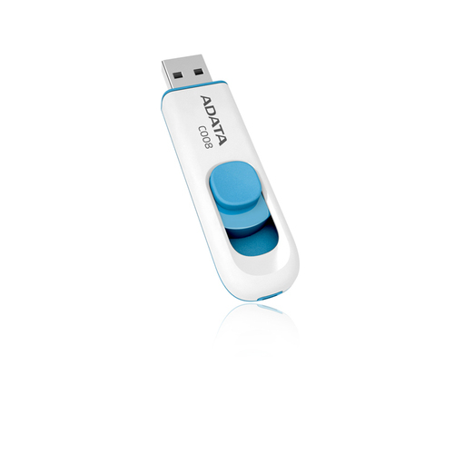 Memoria USB Adata 64GB C008, Deslizable, Blanco con Azul, USB 2.0