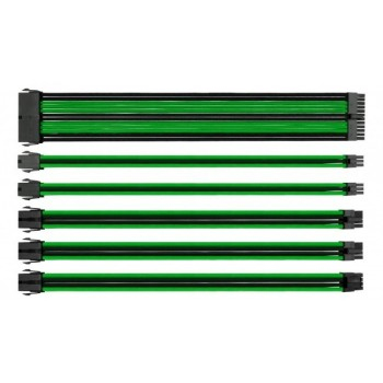 Paquete de Cables Trenzados de Extension para Fuente de Poder, 24 Pin ATX, Cable 4+4 Pin, Cable 8 Pin PCI-e, Cable 6 Pin PCI-e, 300mm, Verde