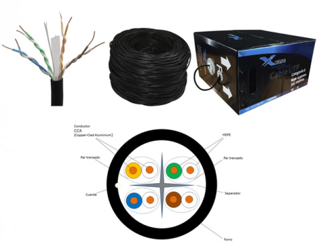Bobina de Cable UTP Xcase Cat6, 305 Metros, Negro