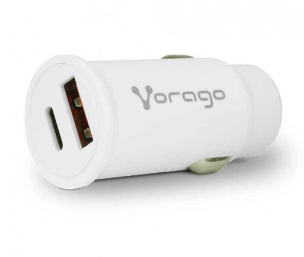 Cargador para Auto Vorago AU-305-WH Tipo C, 1x USB Tipo C, 1x USB, Color Blanco