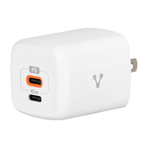 Cargador Vorago AU-402-WH 110V ~ 240V, Teléfono Móvil, Interior, 2USB-C, Carga Rápida, 45 W, Blanco