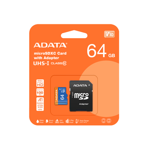 Memoria Adata 64GB, Microsdxc, Class 10 64 GB Microsdxc Negro, Azul