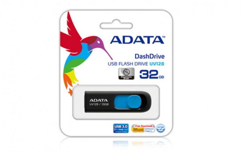 Memoria USB Adata Dashdrive UV128, 128GB, USB 3.1, Color Negro/azul
