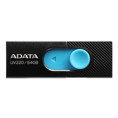 Memoria USB Adata UV220, 64GB, Retractil, Color Negro/azul