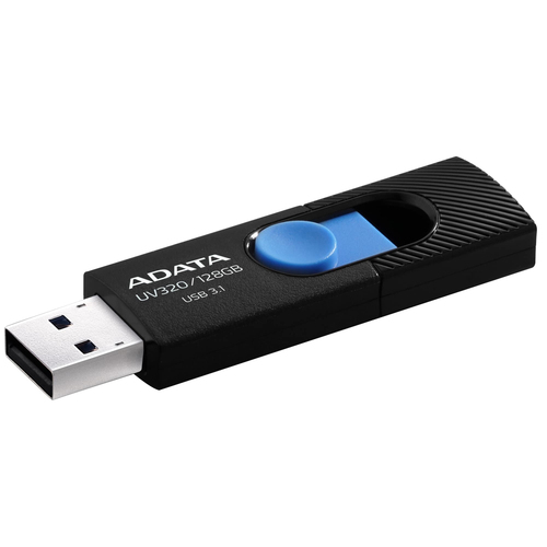 Memoria USB Adata UV320 128 GB, 3.2 Gen 1 3.1 Gen 1, Factor de Forma Deslizar, Color Negro, Azul