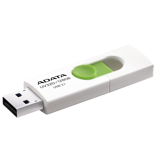 Memoria USB Adata UV320 128GB, 3.2 Gen 1 3.1, Factor de Forma Deslizar, Color Verde, Blanco
