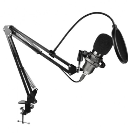 Microfono Balam Rush Stelar MC970, USB 1.5 m, Unidireccional, Esponja Antipop, Filtro Antipop, Soporte Tipo Sock, Soporte de Brazo, BR-932967