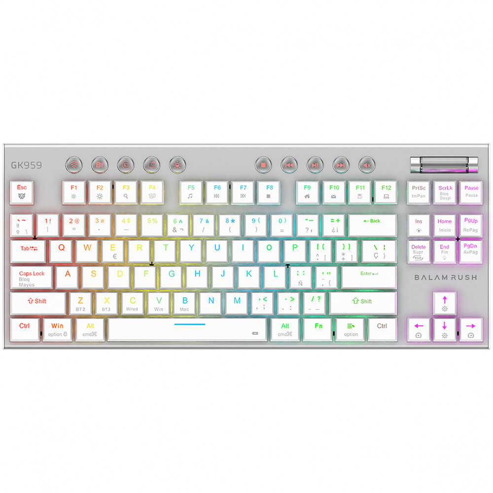 Teclado Inalambrico Balam Rush Expert KG959, Mecanico, Espanol, Switch Brown, RGB, Blanco