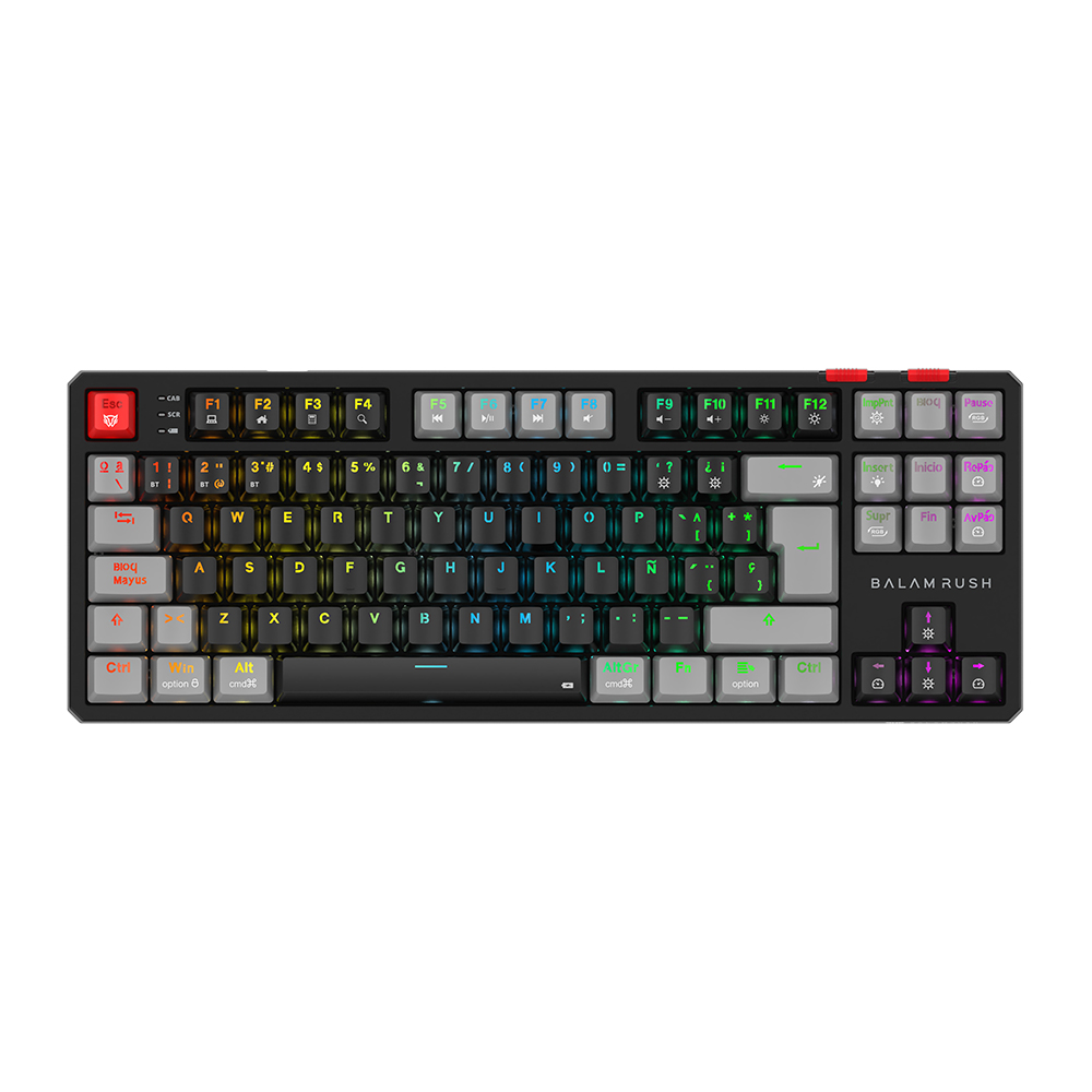 Teclado Mecanico Gamer Balam Rush Level Pro GK990, Inalambrico, Espanol, Outemu Red, Negro