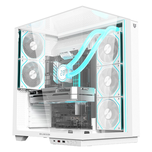 Gabinete Gamer Balam Rush Tank Majestic 7600 / Media Torre / ATX/micro ATX- Mini Itx / Ventiladores Argb / Triple Panel de Cristal Templado / Blanco / BR-941501