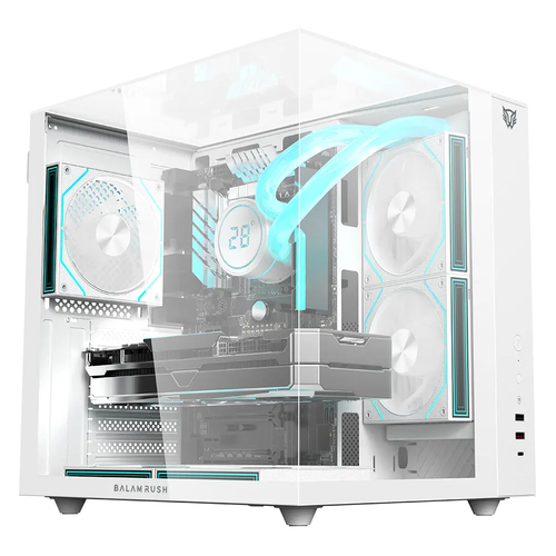 Gabinete Balam Rush Tank Majestic 6600 Midi Tower, Vent. 1x 120 mm, Transparente, Blanco