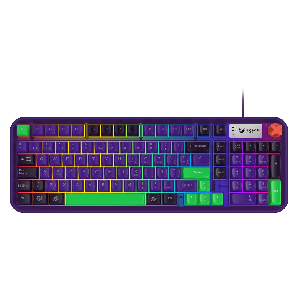 Teclado Gamer Balam Rush Warstrike Eva KG500E RGB, Anti-ghosting, Membrana, USB, Morado