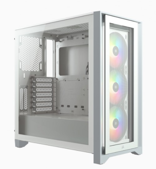 Gabinete PC Corsair Icue 4000x RGB Midi Tower Soporta T Madre ATX, Ventana Lateral Ventiladores Frontales 3x 120 mm Color Blanco sin Fuente de Poder