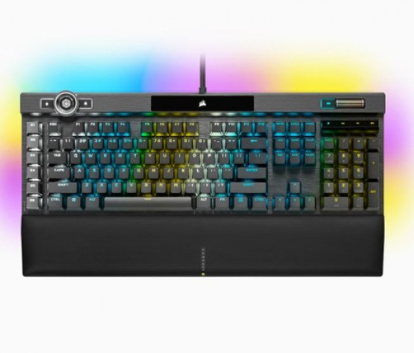 Teclado Gaming Corsair K100 RGB, Mecanico-optico, 100% Anti-ghosting, 4000Hz con Axon, Multimedia, Teclas Opx, 6 Macros, RGB, USB 3.0 (CH-912A01A-NA)