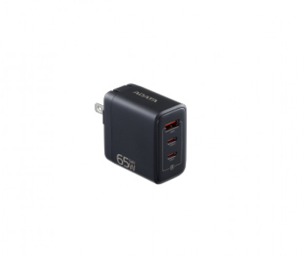 Cargador de Pared Adata Gan USB Charger, 65 W, 2x USB Tipo C, 1xusb a, Enchufe Plegable, Color Negro