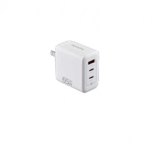 Cargador de Pared Adata Gan USB Charger, 65W, 2x USB Tipo C, 1xusb a, Enchufe Plegable, Color Blanco