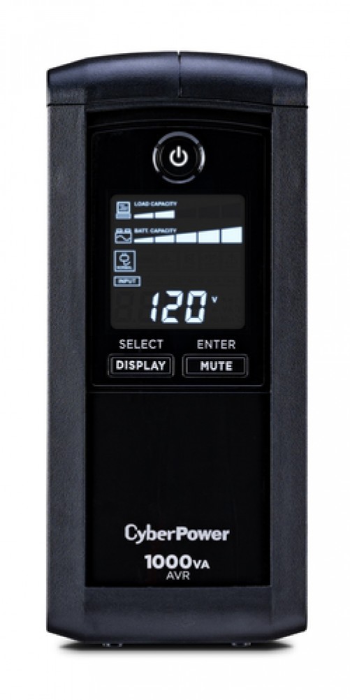 No Break Cyberpower CP1000AVRLCD, Capacidad 1000 VA, 600 Watts, Regulador AVR, Pantalla LCD, 9 Contactos NEMA 5-15R, Proteccion 1080 Joules.