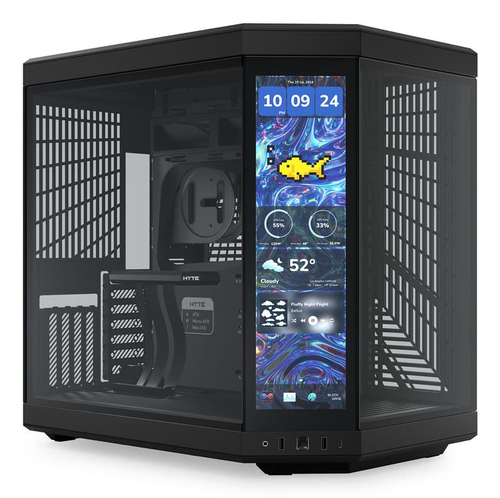 Gabinete Hyte Y70 Touch Infinite Midi Tower, Doble Camara, Pantalla Tactil LCD de 14.1 Pulgadas, sin Fuente, Color Negro