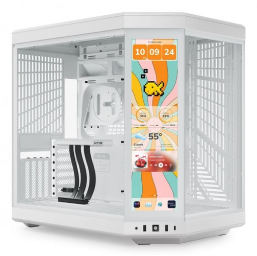 Gabinete Hyte Y70 Touch Infinite Midi Tower, Doble Camara, Pantalla Tactil LCD de 14.1 Pulgadas, sin Fuente, Color Blanco