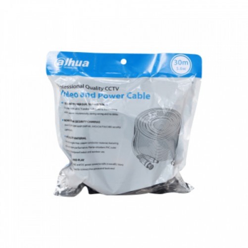 Cable de Video y Energia Dahua, 30m, Hasta 4K, Exterior e Interior, Ahd/cvi/tvi/cvbs, Negro