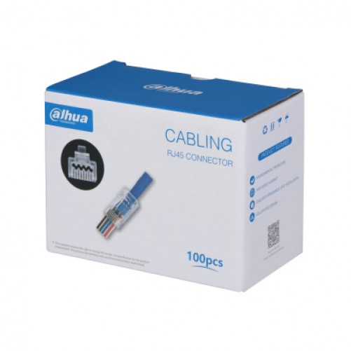 Paquete de Plugs Pass Through Dahua RJ45 Cat6 con 100 Piezas, Chapado de Oro