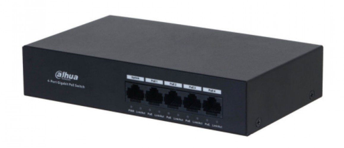 Switch Dahua 4 Puertos PoE, 10/100/1000 Mbps, No Administrado, L2, RJ-45 5, Gigabit Ethernet, Negro