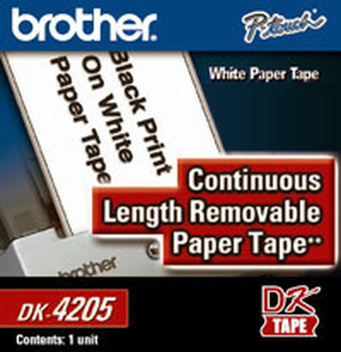 Etiquetas para Impresora Brother DK4205, Negro, Blanco, 30.4 m, 6.2 cm, For Use With: Brother QL-1050, Brother QL-1050N, Brother QL-1060N, Brother QL-500, Brother QL-550,...