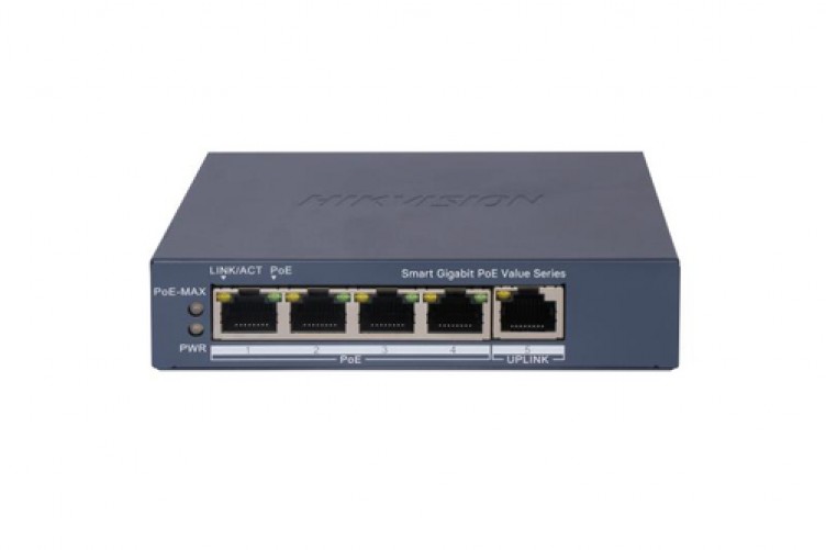 Switch Hikvision Gigabit PoE, 4 Puertos, 1000 Mbps, Administrable, 45 Watts