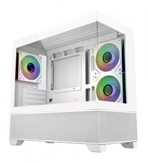Gabinete Cooler Master Elite 490, Micro ATX/ Itx, Cristal Templado, 1x USB-C, 2x USB 3.0, 3 Ventiladores, Blanco