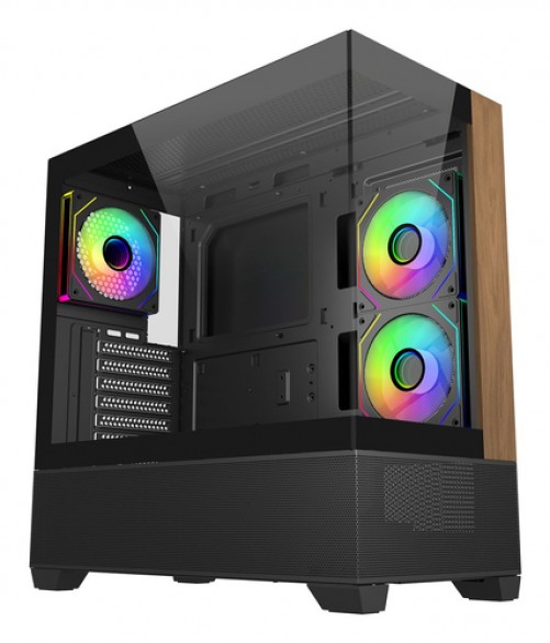 Gabinete Cooler Master Elite 690 Wood Midi Tower, Soporta Itx, M-ATX, ATX, 3 Ventiladores, Negro