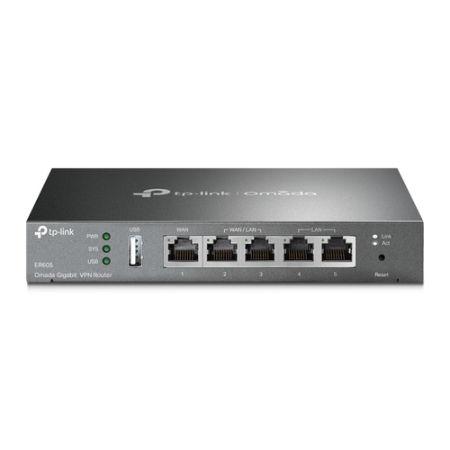 Router TP-Link ER605, Gigabit Ethernet, 5 Puertos RJ45, Multi WAN Balanceador de Carga, VPN Ipsec Openvpn, Gestion en la Nube Omada.