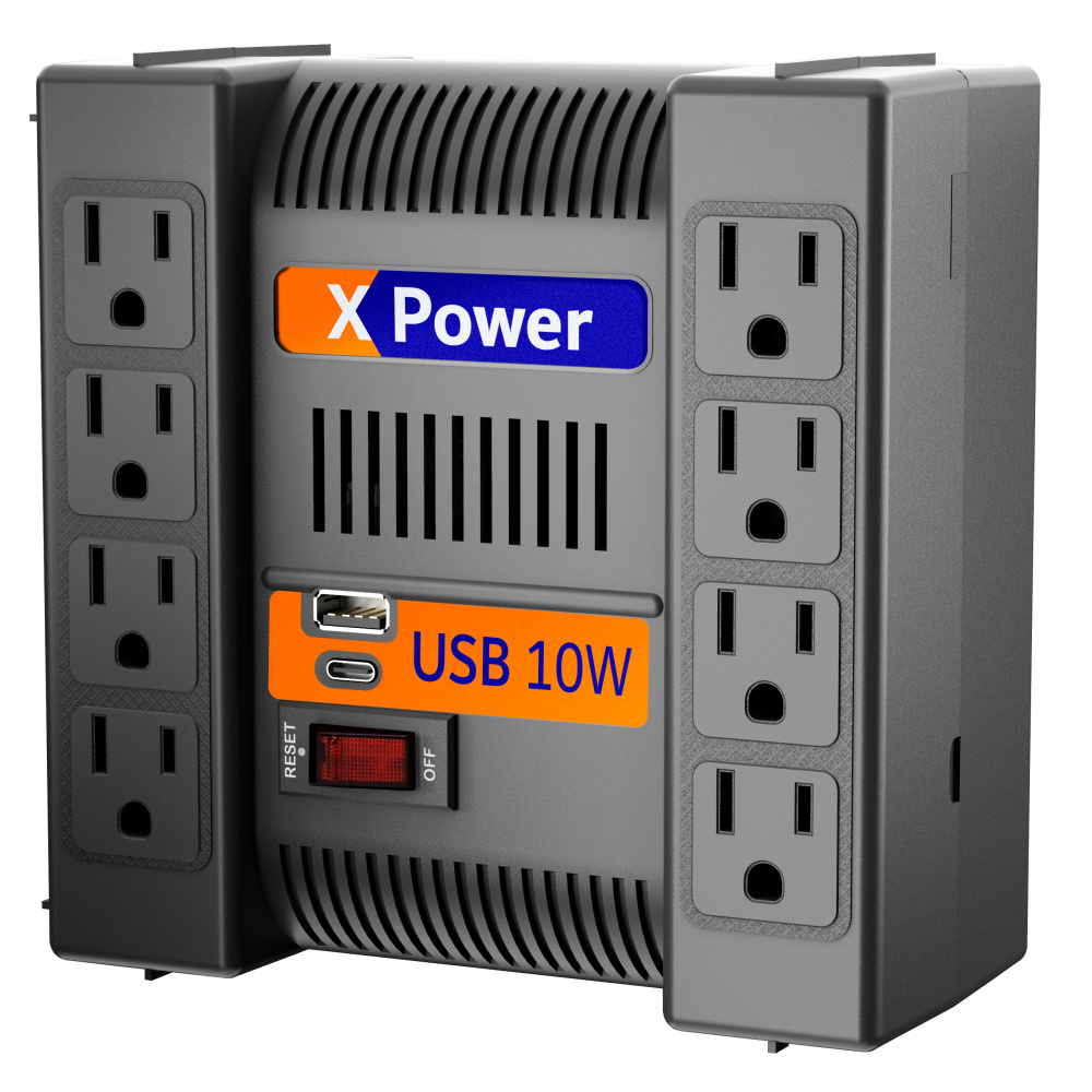 Regulador de Voltaje X Power Complet, 450W, 900VA, 8 Contactos, USB, Montaje de Pared