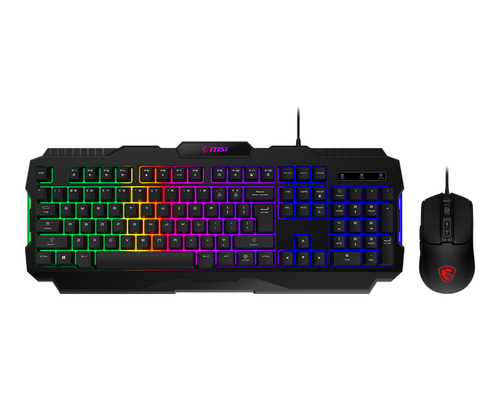 Kit Teclado y Mouse Gaming MSI Forge GK100 Combo, Alambrico, USB, 1.5m, Espanol, Negro