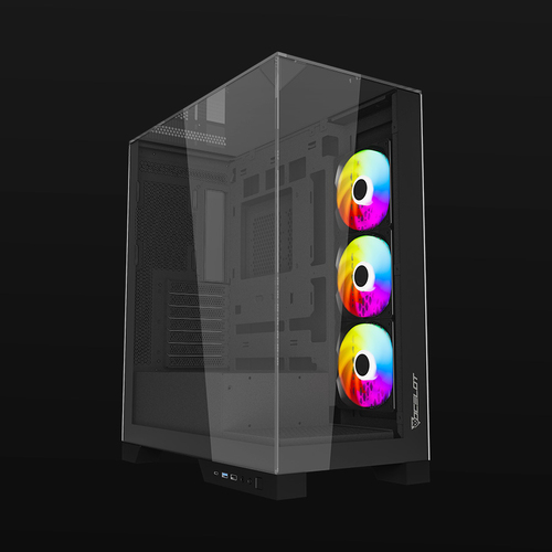 Gabinete Ocelot Gaming Glass Hunter 3 PSU No, Negro